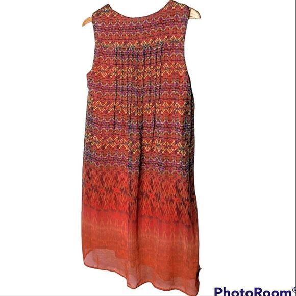 Rabbit Rabbit Rabbit Abstract Ombre Orange Red Pleated Shift Dress size 12 - Picture 4 of 15